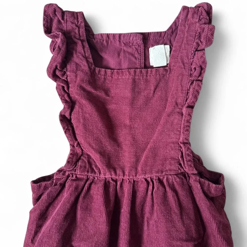 Baby Gap Ruffle Corduroy Bubble Romper Overalls - 12-18 Months Burgundy
